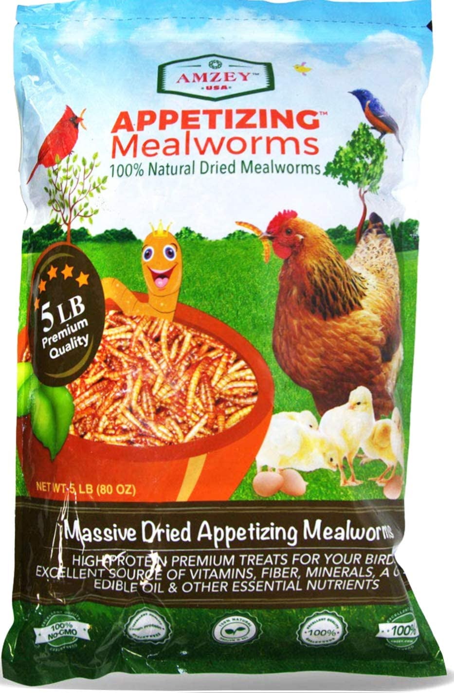 Amzey Freeze Dried Mealworms 5LBS, HighProtein Bulk Mealworms for