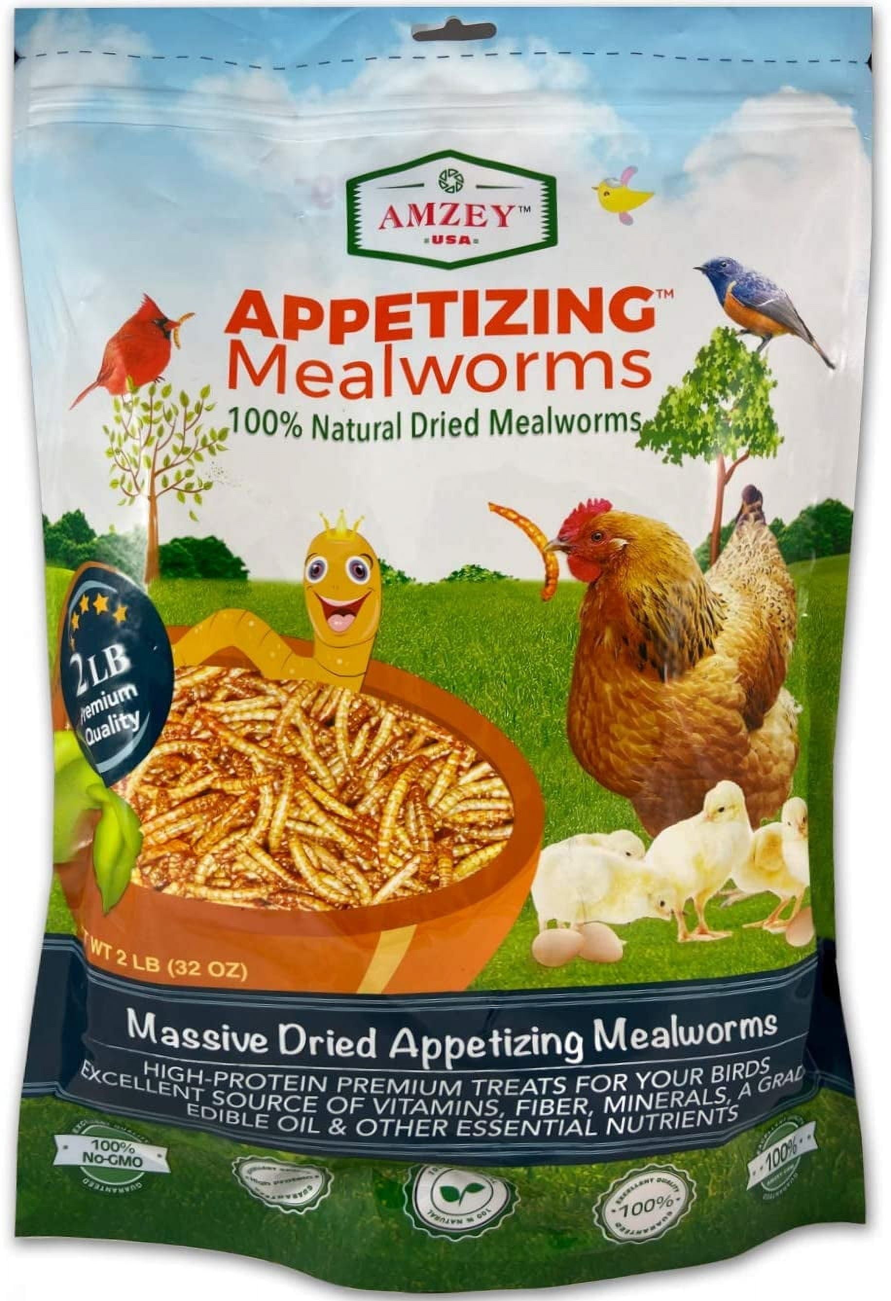 Amzey Freeze Dried Mealworms Wild Bird Food, 2 lb. Bag