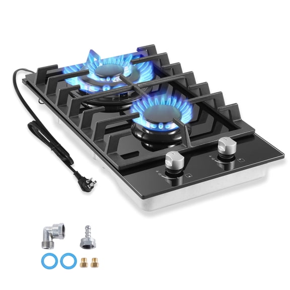 Amzgachfktch 12 Inch Built-in Gas Cooktop with Thermocouple Protection, LPG/NG Dual Fuel