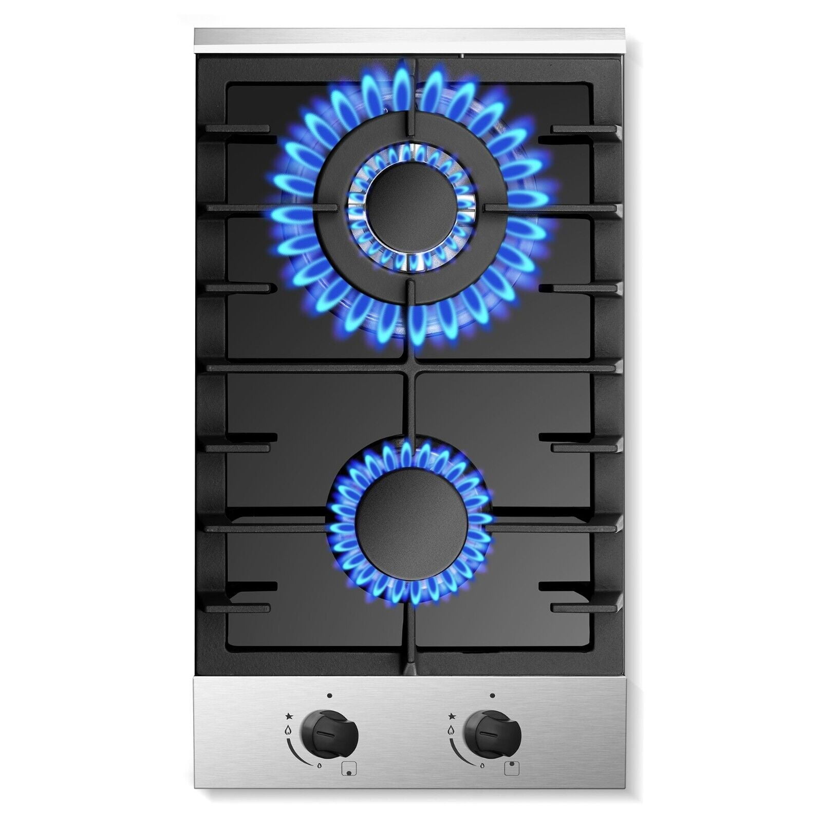 Amzgachfktch 2 Burners Gas Cooktop Stove Oven 12 inch Stainless Steel NG/LPG Convertible Easy Clean