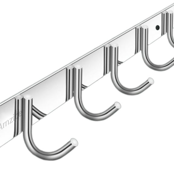 Amzice Metal clothes hooks, 8-Inch Coat&Towel Hook Rail Wall Mounted with 5 Hooks, Silver