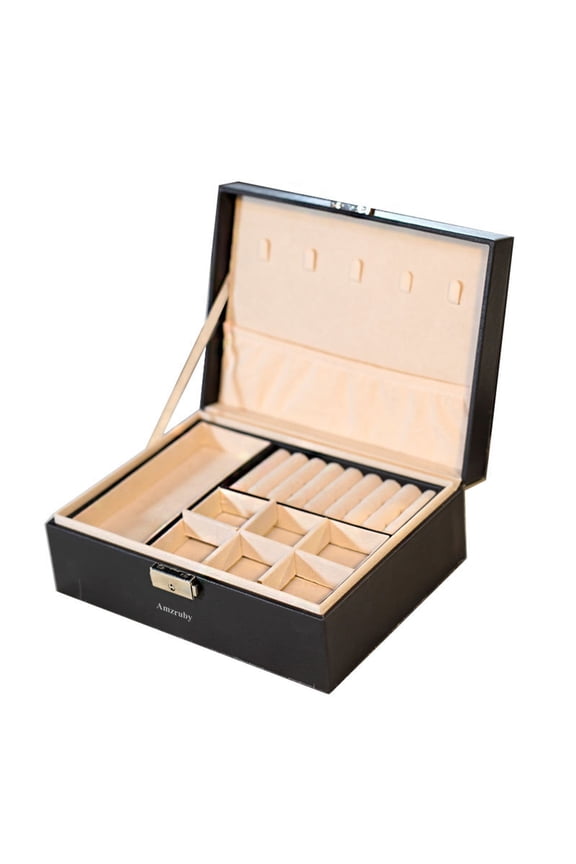 Jewelry box not of metal, Black, PU Leather Small Portable Box, Jewelry Organizer Box