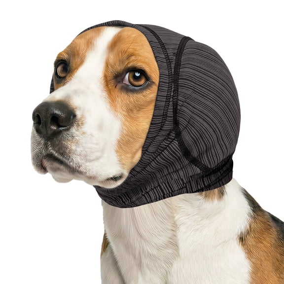 Amztom Dog Calming Head Wrap for Noise Anxiety, Soundproof Ear Covers for Thunder Fireworks, High Elastic Breathable Summer Cap, Gray,S