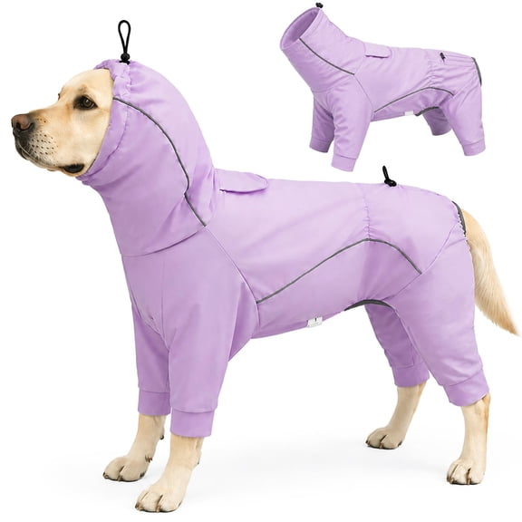Amztom Dog Outdoor Protective Suit, 4-Leg Water-Resistant Jumpsuit, Tick & Burr Barrier, Breathable Stretch Nylon, Lightweight for Summer/Fall(Purple,XS)