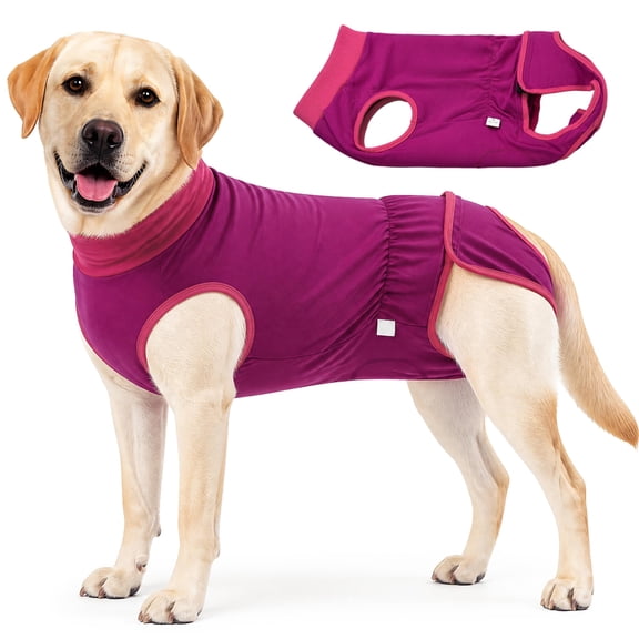 Amztom Dog Recovery Suit, Breathable Cotton Post-Surgery Onesie with Double-Layer Abdominal Protection, Adjustable Elastic Waist, Back Snaps, Rose Red, XXL