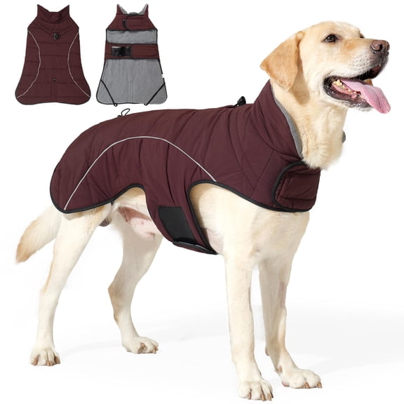 Amztom Dog Waterproof Winter Coat, Snowproof Puffer Jacket with Triple Reflective Design, Warm Fleece Lined for Cold Weather, Red, S