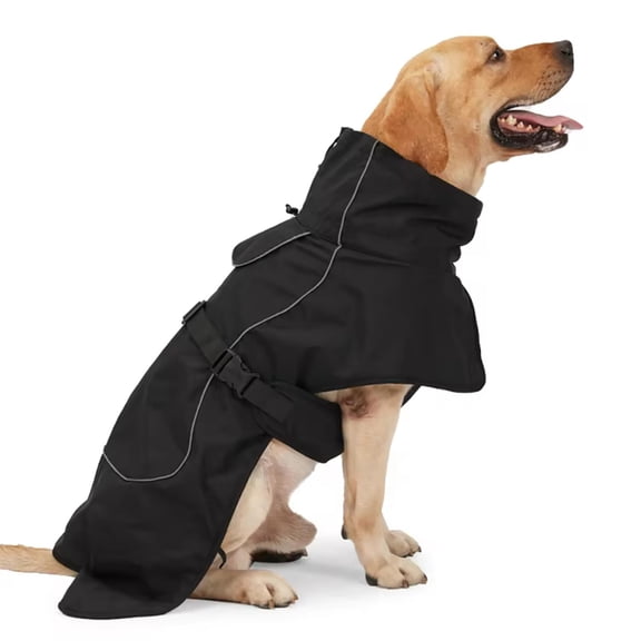 Amztom Dog Winter Waterproof Coat, Warm Fleece Lined Snowsuit with High Neck & Reflective, Windproof Puffer Jacket for Cold Weather,(Black, L)
