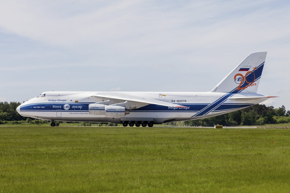 An-124 Ruslan from Volga Dnepr Airlines Canvas Art - Timm ZiegenthalerStocktrek Images (18 x 12)
