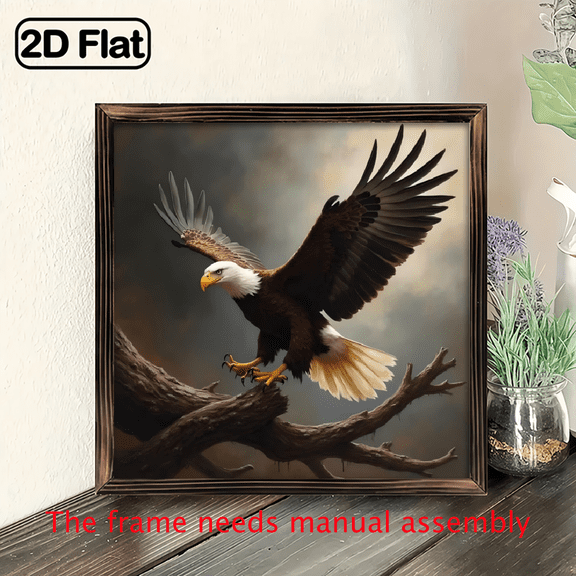 An 8*8 inch wooden frame painting - a majestic soaring eagle. It can be used as a home decoration item or as a wonderful gift.