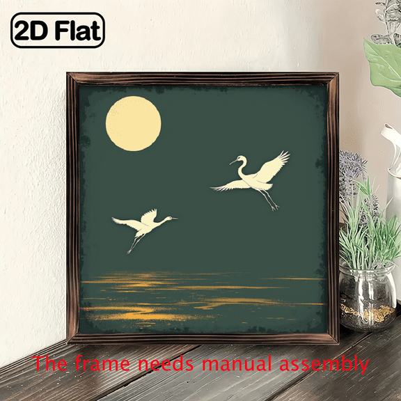 An 8*8-inch wooden framed painting - a graceful flying crane. It can be used as a home decoration item or as a wonderful gift.