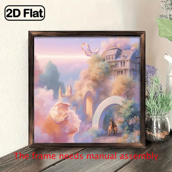 An 8*8-inch wooden framed painting - a magical fairy tale cottage. It can be used as a home decoration item or as a wonderful gift.