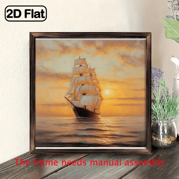 An 8*8-inch wooden framed painting - a magnificent sailing ship. It can be used as a home decoration item or as a wonderful gift.