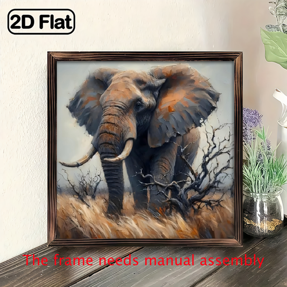 An 8*8-inch wooden framed painting - a massive African elephant. It can be used as a home decoration item or as a wonderful gift.