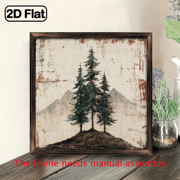 An 8*8-inch wooden framed painting - three pine trees. It can be used as a home decoration item or as a wonderful gift.