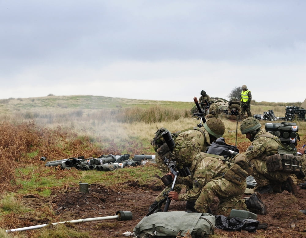 An 81mm mortar team live firing in support of a company attack Canvas Art - Andrew ChittockStocktrek Images (16 x 13)