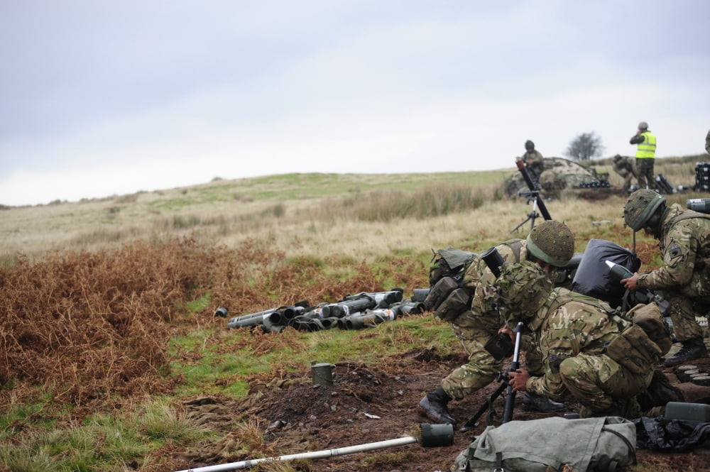 An 81mm mortar team live firing in support of a company attack Canvas Art - Andrew ChittockStocktrek Images (18 x 12)