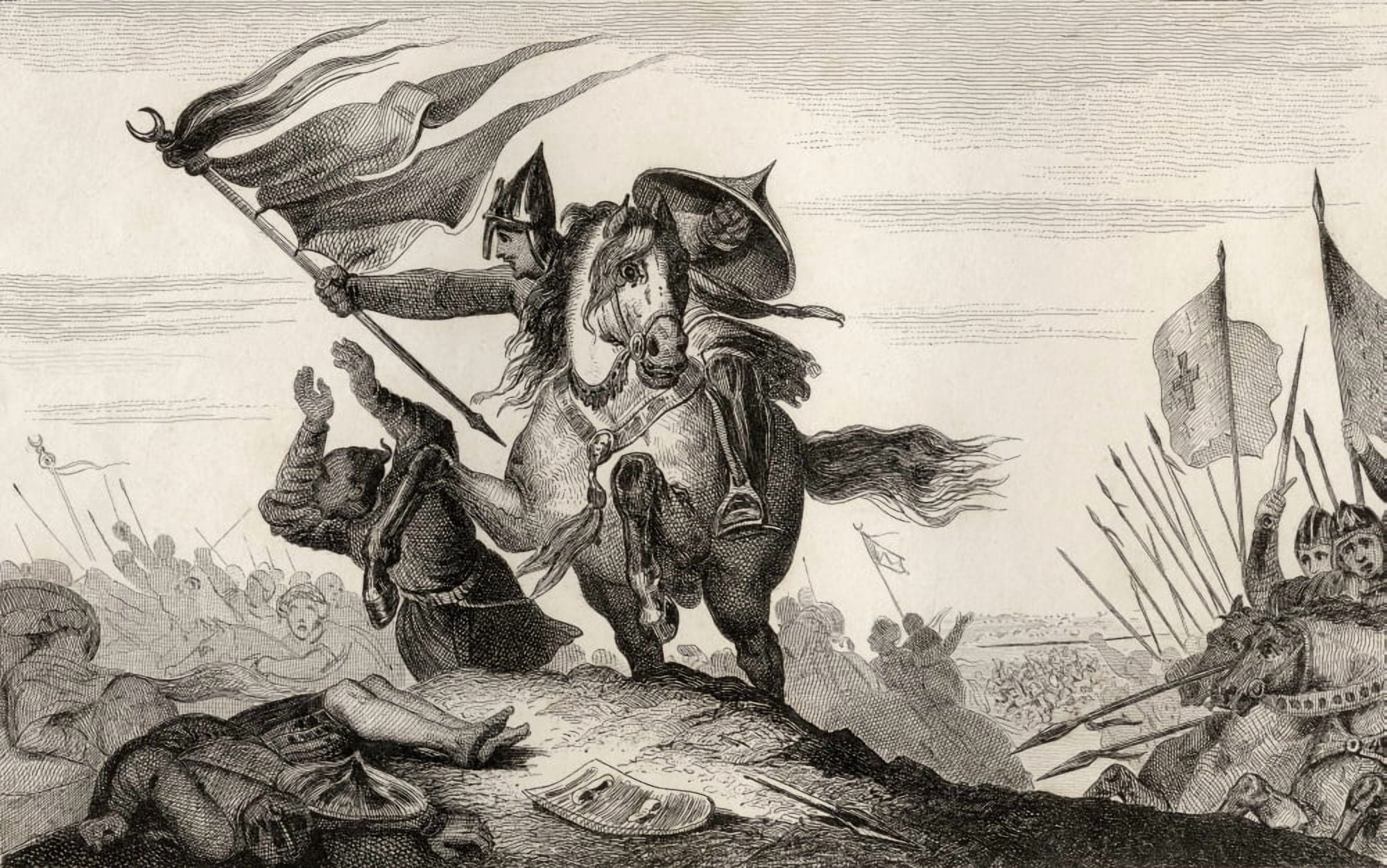 An 8Th Century French Knight In Battle From Histoire De France By Colart Published Circa 1840 Canvas Art - Ken Welsh Design Pics (36 x 22)