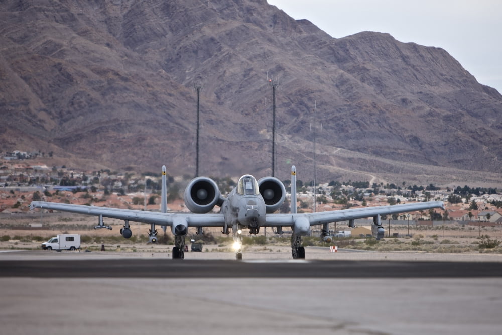An A-10 Thunderbolt taxis to the runway at Nellis Air Force Base Nevada Canvas Art - Terry MooreStocktrek Images (35 x 23)
