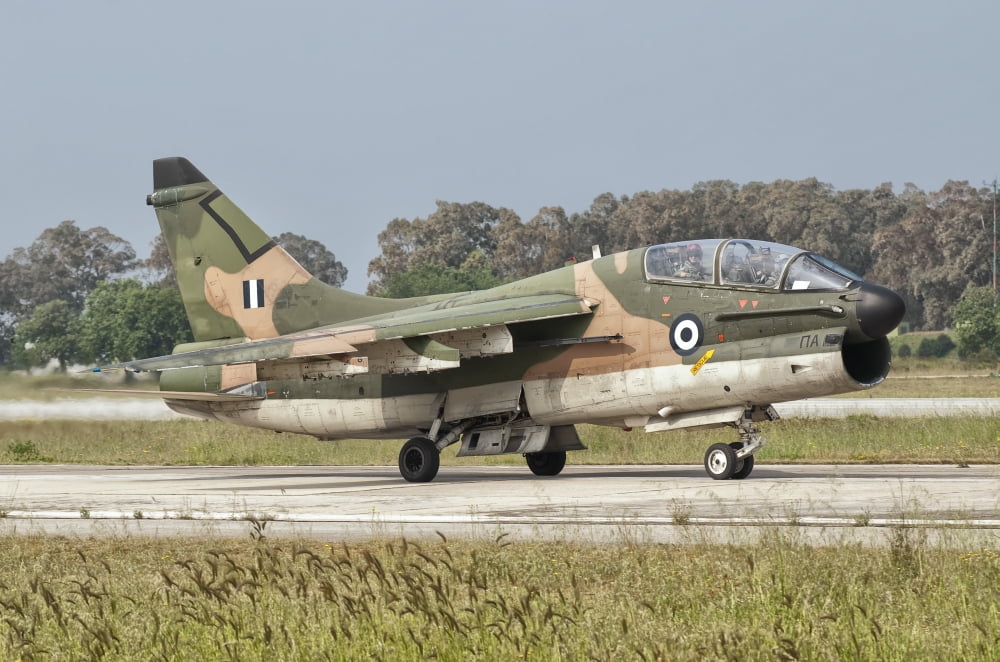An A-7 Corsair II of the Hellenic Air Force at Araxos Air Base Greece Canvas Art - Giovanni CollaStocktrek Images (18 x 12)