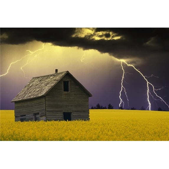 An Abandoned Farm Building with Lighting in The Background Poster Print by Carson Ganci, 34 x 22 - Large
