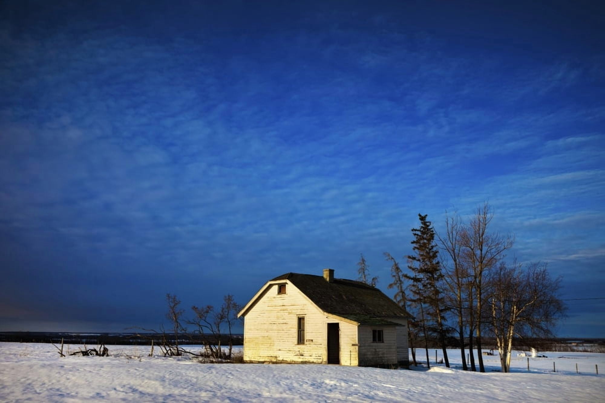 An Abandoned Homestead On A Snow Covered Field Alberta Canada Canvas Art - Steve Nagy Design Pics (38 x 24)