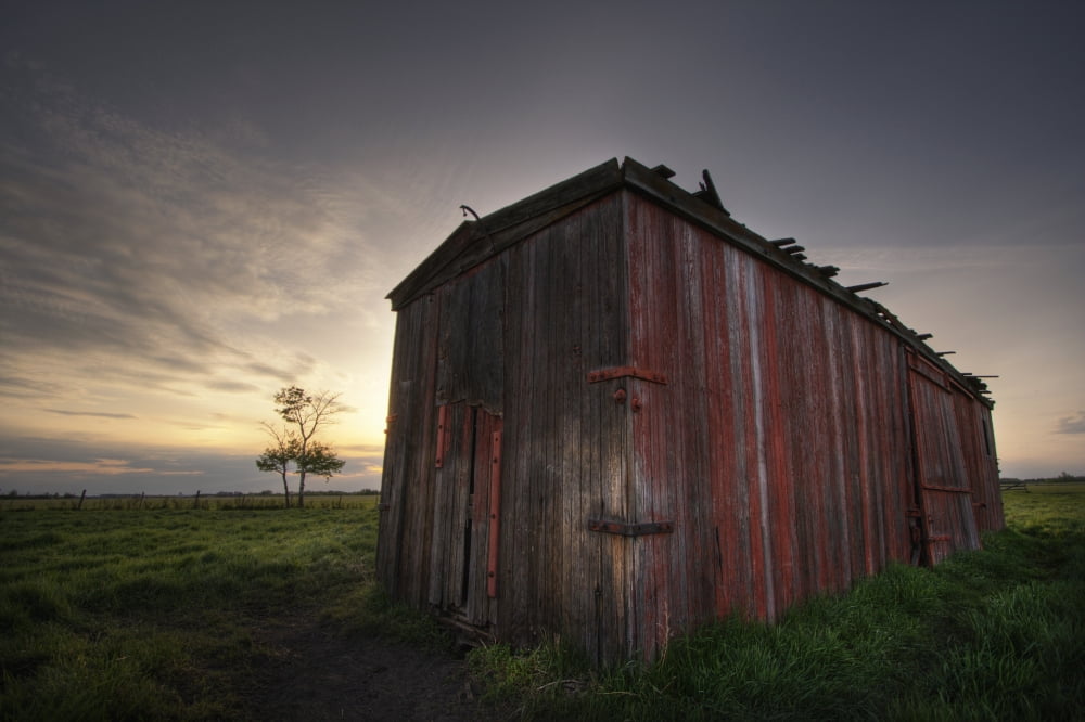 An Abandoned Railway Boxcar Converted To A Storage Shed At Sunset North Of Edmonton Alberta Canvas Art - Dan Jurak Design Pics (17 x 11)
