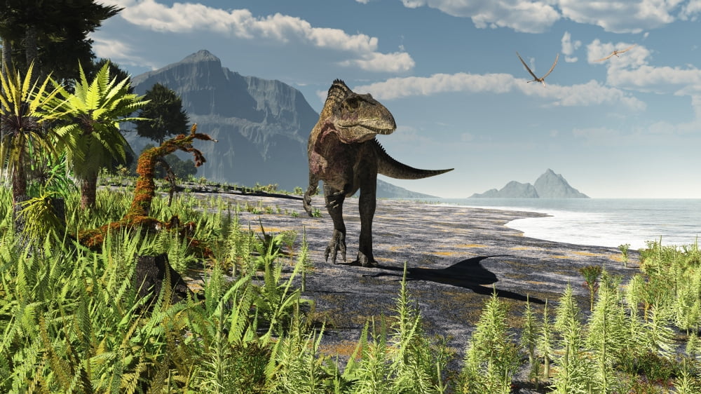 An Acrocanthosaurus roams an Early Cretaceous North America Canvas Art - Arthur DoretyStocktrek Images (38 x 22)