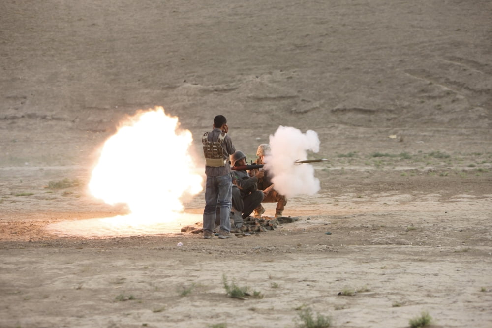 An Afghan Police studen fires a rocket-propelled grenade launcher Canvas Art - Terry MooreStocktrek Images (35 x 24)