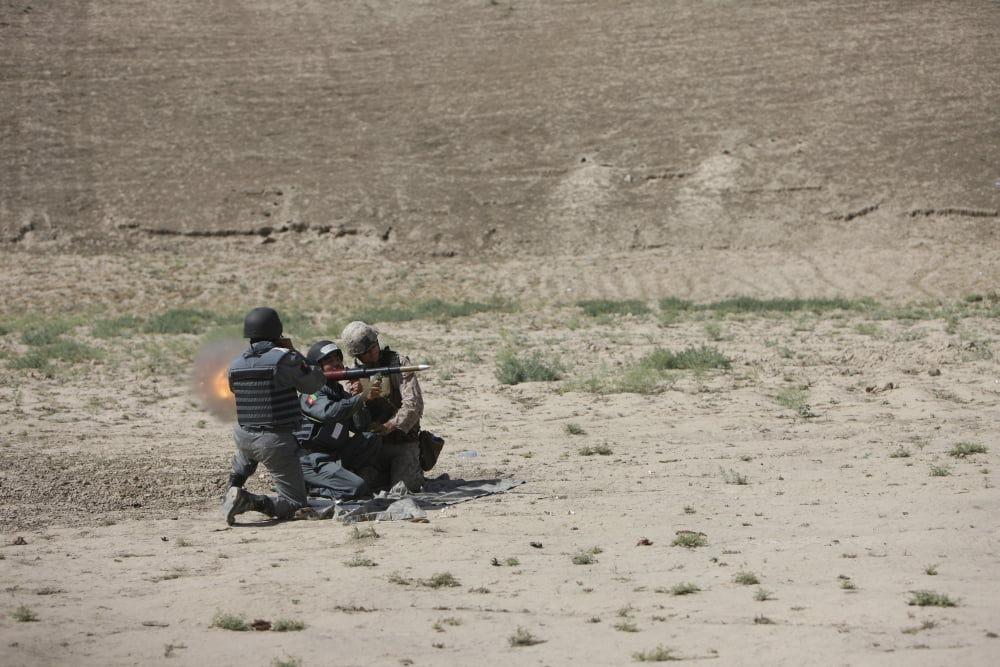 An Afghan Police studen fires a rocket-propelled grenade launcher Canvas Art - Terry MooreStocktrek Images (35 x 24)
