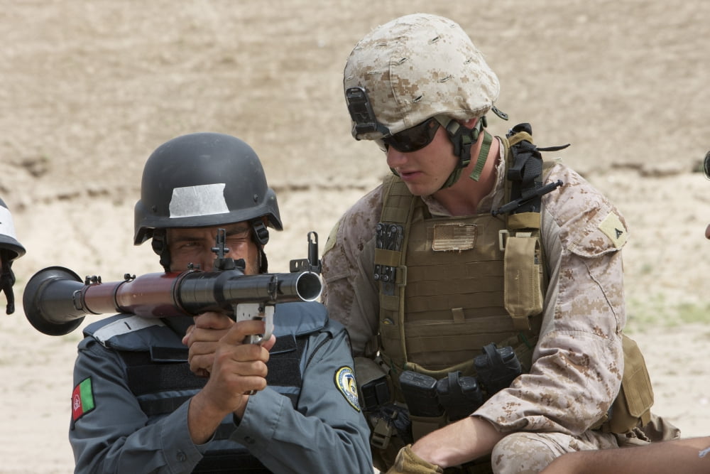 An Afghan Police student aiming a RPG-7 Canvas Art - Terry MooreStocktrek Images (35 x 24)