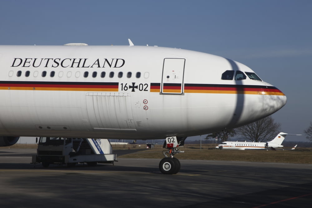 An Airbus 340 acting as Air Force One for the German Air Force Canvas Art - Timm ZiegenthalerStocktrek Images (18 x 12)