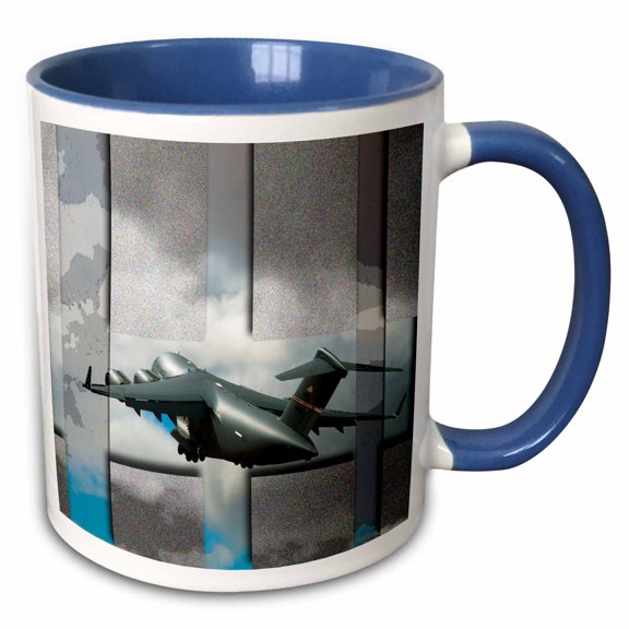 3drose, an Airplane in Flight with Blue and Turquoise Tones Layered and Posturized, 11oz Two-tone Blue Mug