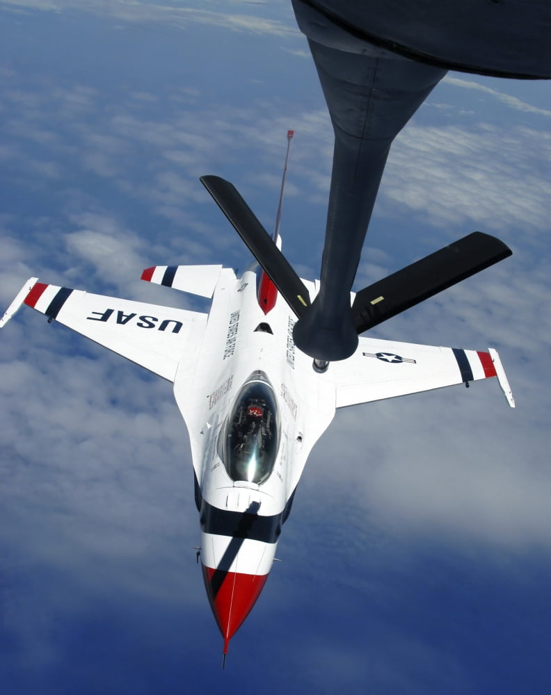 An Altus KC-135 Stratotanker refuels a United States Air Force Thunderbird Canvas Art - Stocktrek Images (25 x 32)
