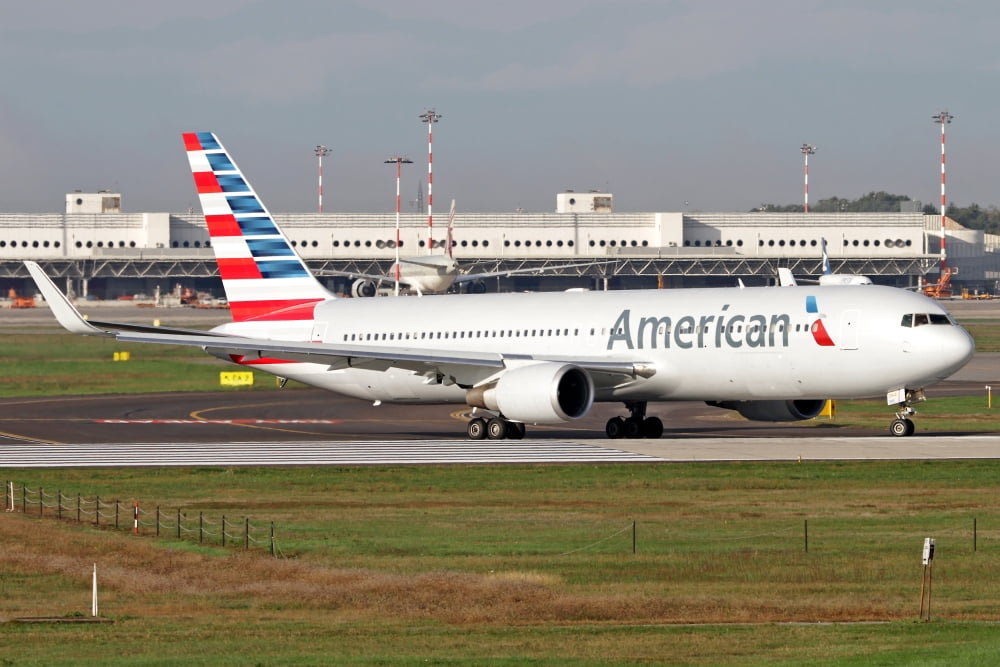 An American Airlines Boeing 767 at Milano Malpensa Airport Italy Canvas Art - Luca NicolottiStocktrek Images (35 x 23)