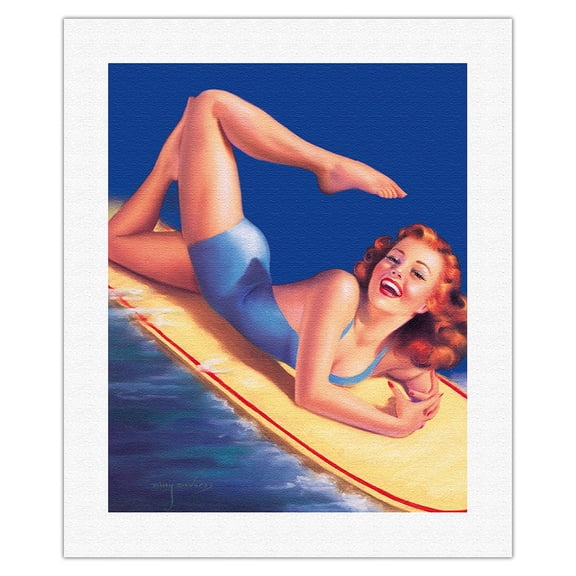 An American Beauty - Surfer Girl - Vintage Pin Up by Billy DeVorss c.1946 - Fine Art Rolled Canvas Print (Unframed) 16in x 20in