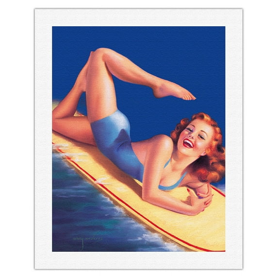 An American Beauty - Surfer Girl - Vintage Pin Up by Billy DeVorss c.1946 - Fine Art Rolled Canvas Print (Unframed) 20in x 26in