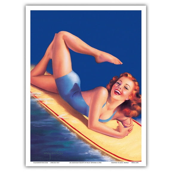 An American Beauty - Surfer Girl - Vintage Pin Up by Billy DeVorss c.1946 - Master Art Print (Unframed) 9in x 12in