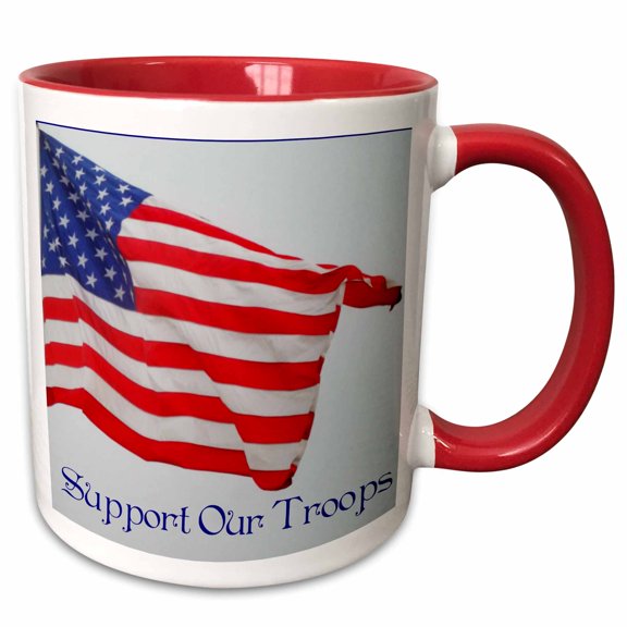 3drose, an American Flag-support Our Troops, 11oz Two-tone Red Mug