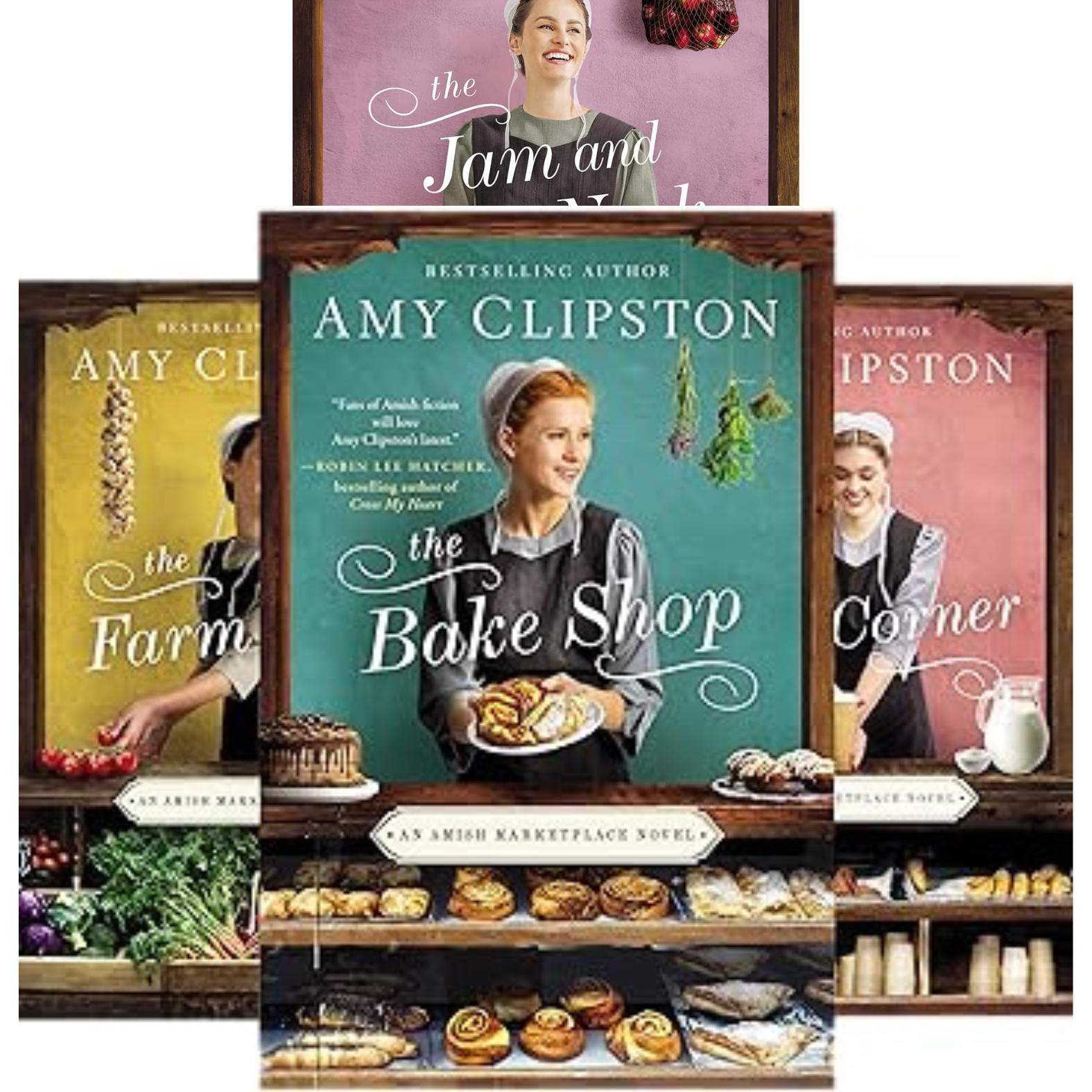 An Amish Marketplace Series Books 1-4 : The Bake Shop; The Farm Stand; The Coffee Corner; The Jam and Jelly Nook by Amy Clipston (Paperback Collection)