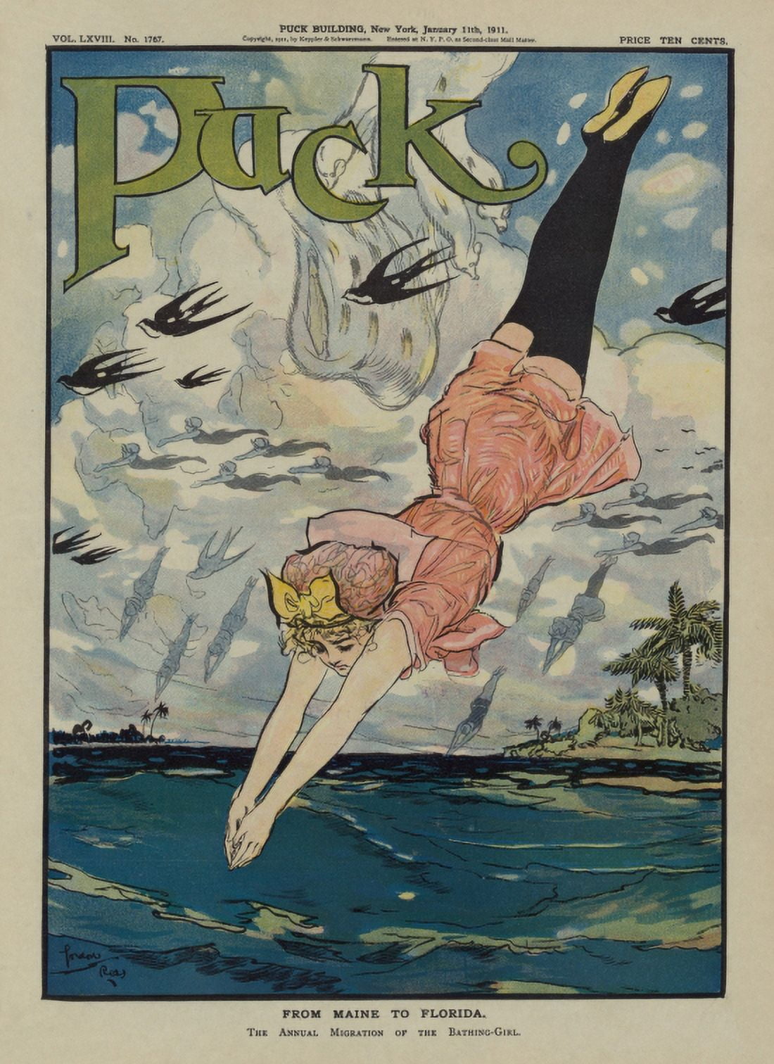 An Annual Migration Of The Bathing Girl Vintage Canvas Art - (18 x 24)