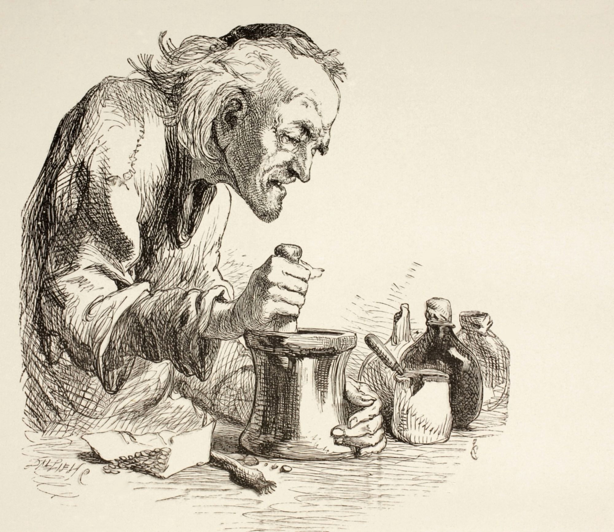 An Apothecary Grinding Herbs From The Illustrated Library Shakspeare Published London 1890 Canvas Art - Ken Welsh Design Pics (30 x 26)