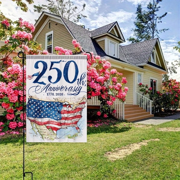 JLFNYA 250 Anniversary USA Flag, 12x18 Inches Double Sided Patterns Garden Flag, USA 250th Anniversary Garden Flag, Home Decor Farm Lawn Yard Outdoor Decoration