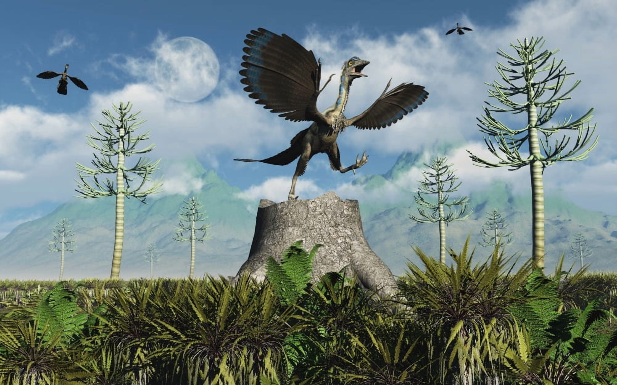 An Archaeopteryx takes flight from atop a tree stump Canvas Art - Mark StevensonStocktrek Images (36 x 23)