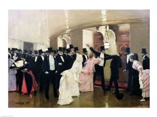 An Argument in the Corridors of the Opera 1889 Canvas Art - Jean Beraud (24 x 18)
