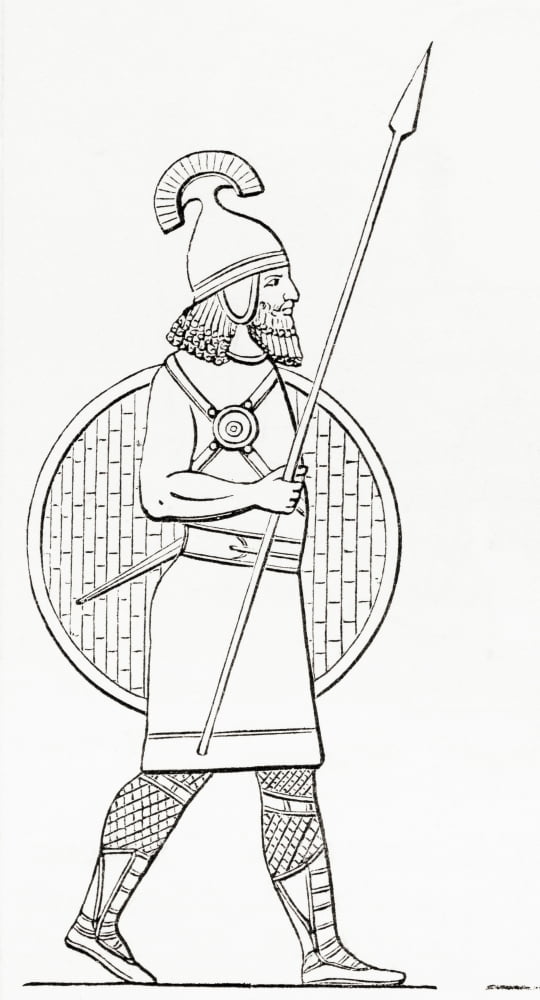 An Assyrian spearman From The Imperial Bible Dictionary published 1889 Canvas Art - Ken Welsh Design Pics (10 x 19)