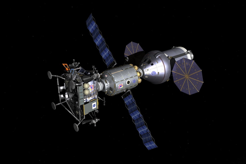 An Asteroid Lander is docked to a Deep Space Vehicle Canvas Art - Walter MyersStocktrek Images (18 x 12)