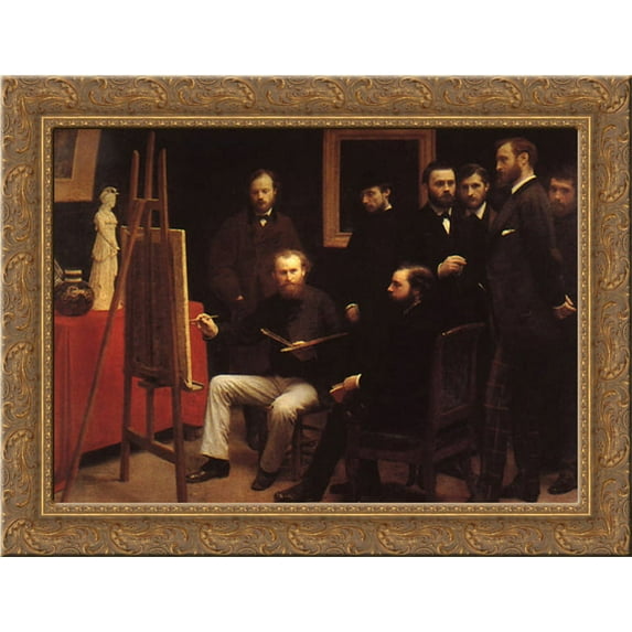 An Atelier in the Batignolles 24x20 Gold Ornate Wood Framed Canvas Art by Fantin Latour, Ignace Henri Jean Theodore