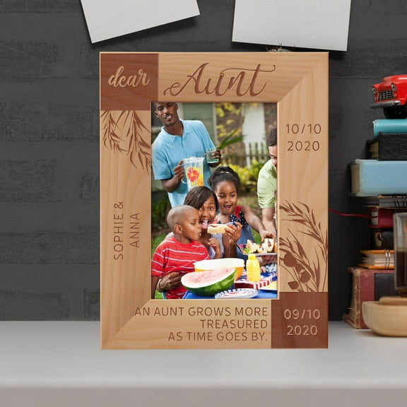 An Aunt Grows More Treasured As Time Goes By Personalized Wooden Frame 4" x 6" Brown (Vertical)