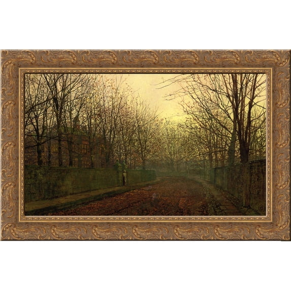 An Autumn Lane 24x16 Gold Ornate Wood Framed Canvas Art by John Atkinson Grimshaw