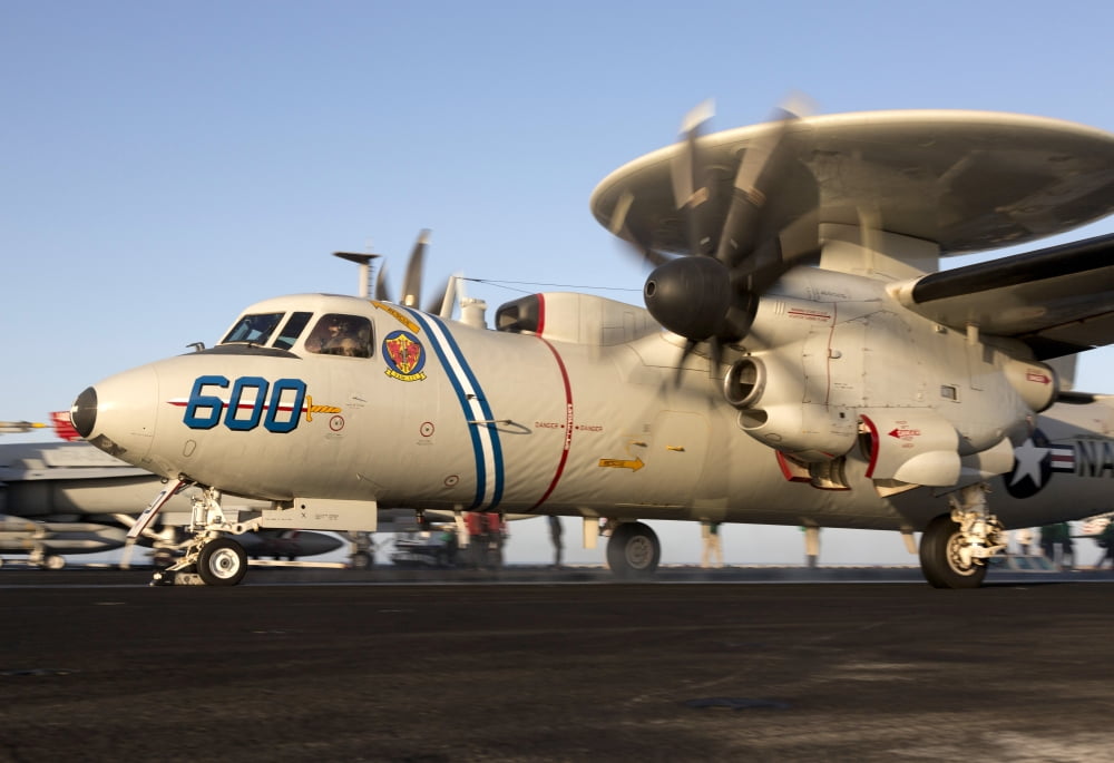 An E-2C Hawkeye during flight operations on USS Dwight D Eisenhower Canvas Art - Gert KromhoutStocktrek Images (18 x 12)